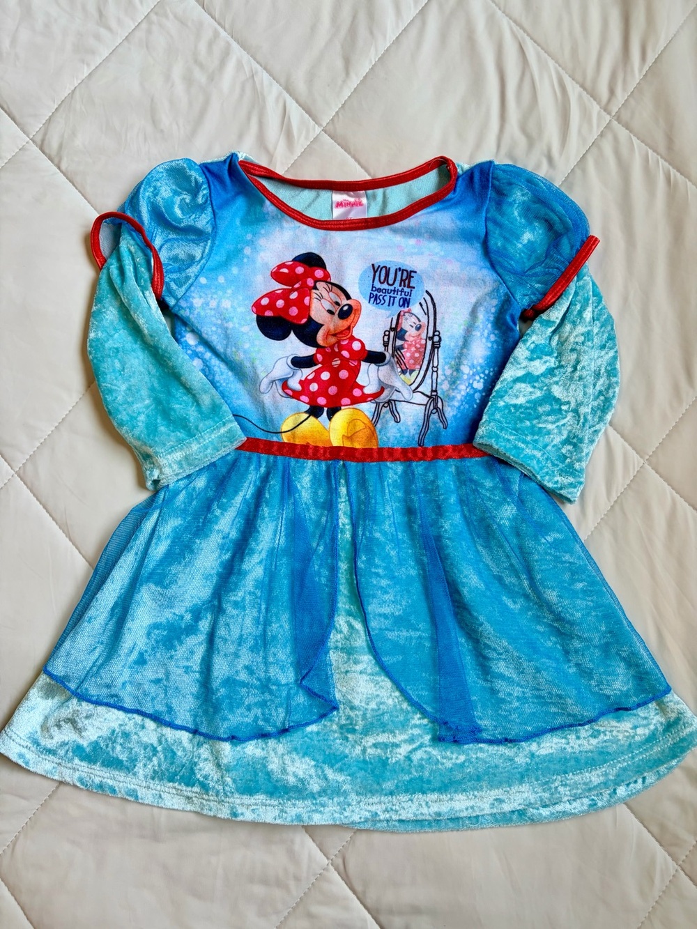 Disney Minnie Mouse Girls Size 2T Blue Ice Velvet/Sheer Tulle Nightgown